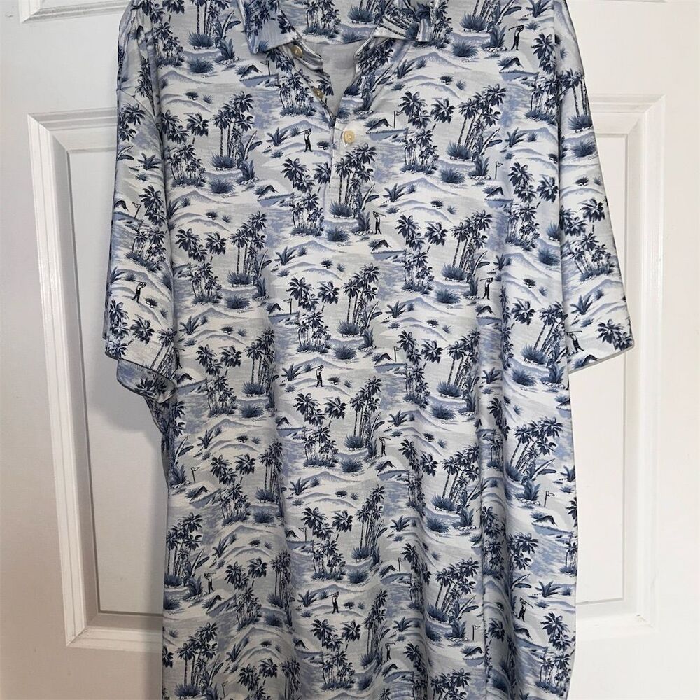 Cremieux Men's 2XL Blue Hawaiian Golf Print Polo Shirt Casual